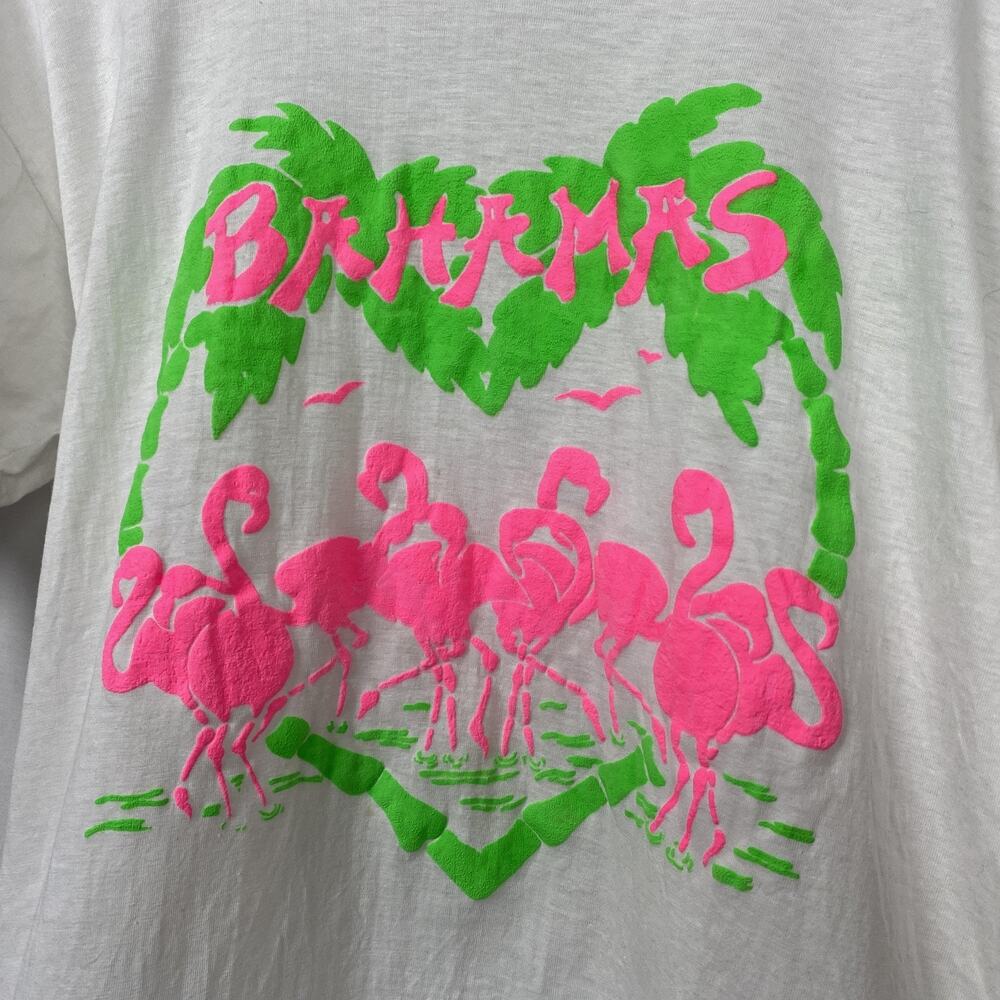 Vintage Bahamas T Shirt Large White Neon Puff Paint Tropical Single Stitch 80s - Picture 3 of 14